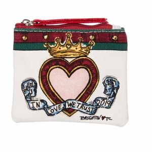 BRIGHTON- Heart and Crown - Canvas Printed Coin Pouch NWOT 4.5 Wide x 3.5 deep